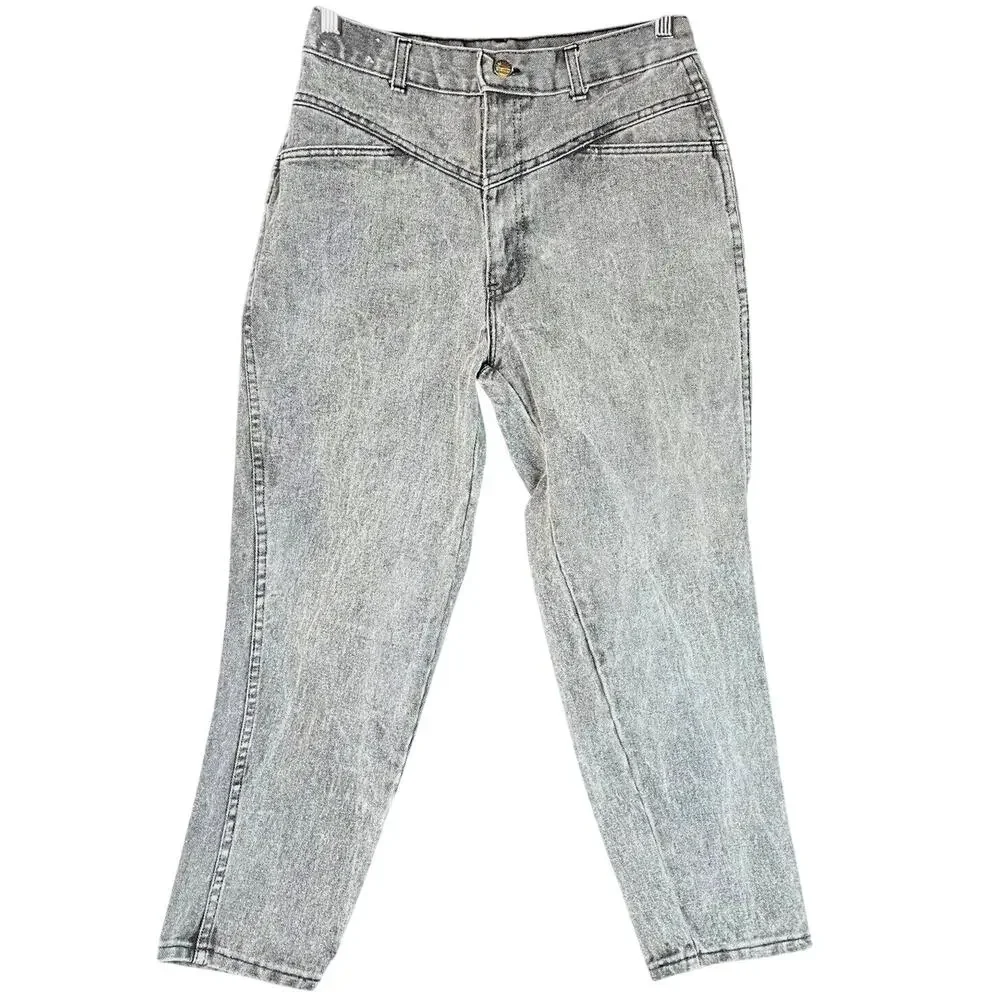 Vintage SUNSET BLUES (28x25) Acid Wash Mom Jeans 80s High Rise Bare Back USA - Picture 1 of 6